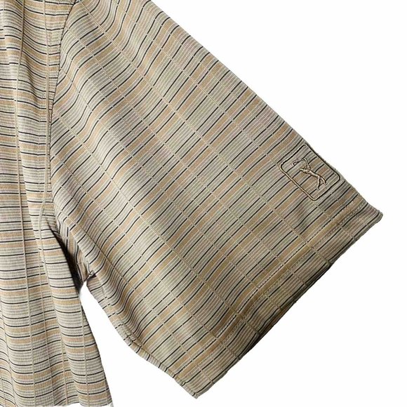PGA Tour Mens Beige Striped Golf Polo Shirt Size L Short Sleeve Activewear Trip - Picture 5 of 11